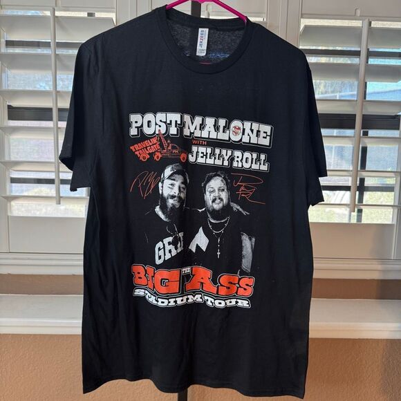Post Malone Jelly Roll Big Ass Stadium Tour Official Tour Shirt Black Size Large - Picture 1 of 5
